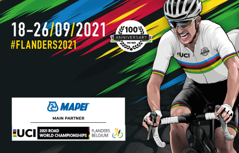Mapei, hoofdpartner van de 100ste editie van de wereldkampioenschappen wielrennen UCI 2021 die in België plaatsvinden